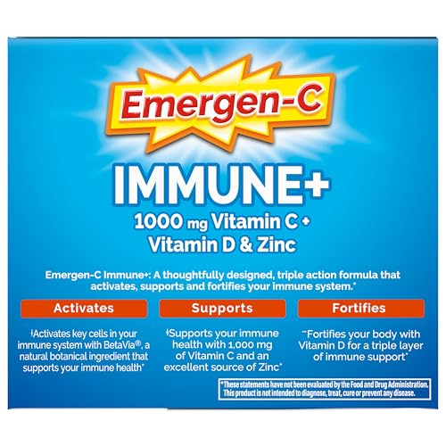 Emergen-C Immune+ Triple Action Immune Support Powder,Super Orange – 50 Count