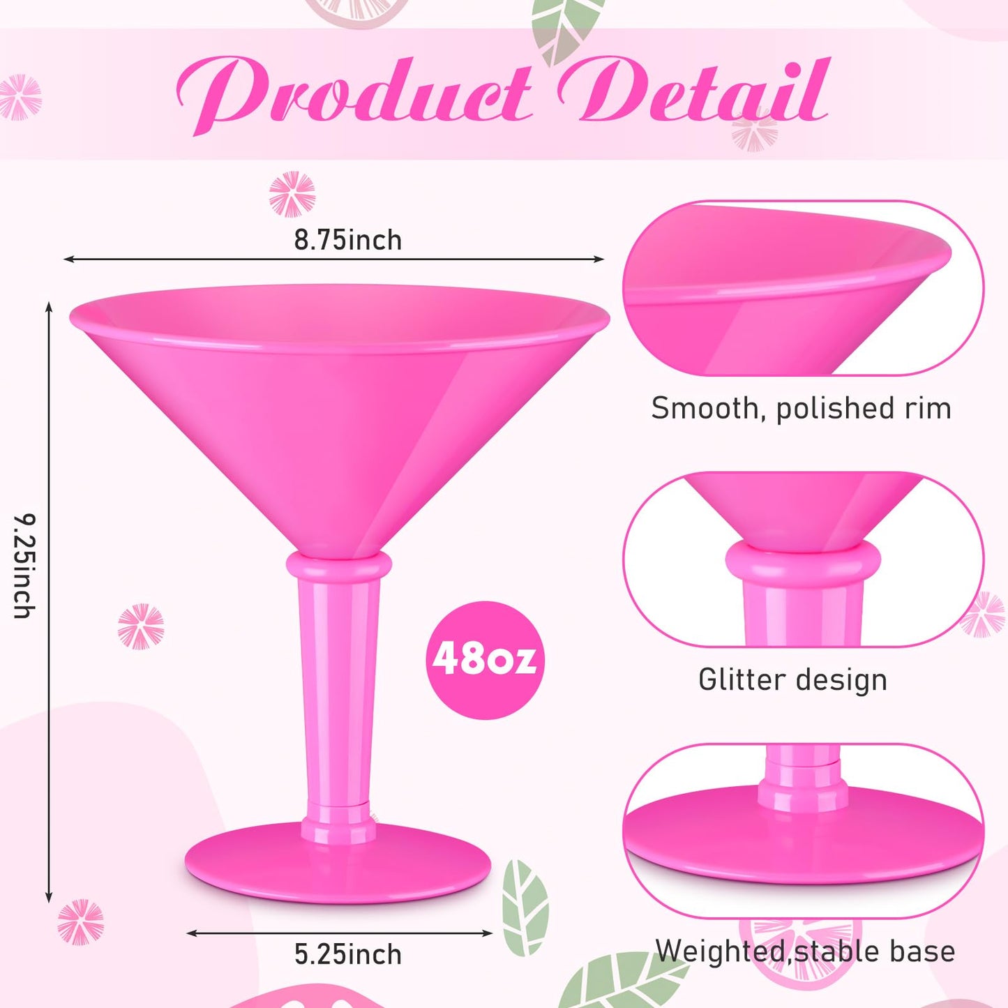 Giant Martini Plastic Glasses Large 48oz-4 Pcs