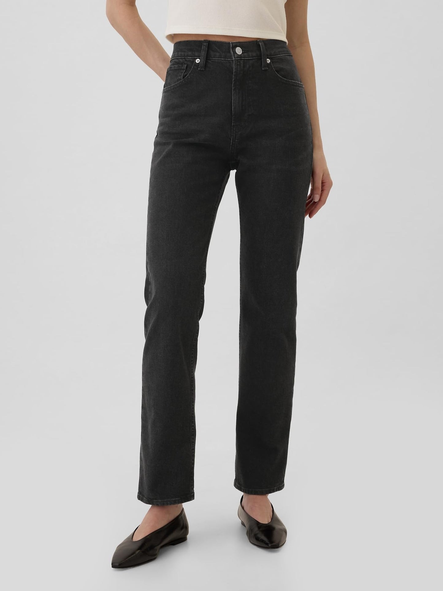 GAP Womens High Rise Straight Fit Denim Jeans Washed Black