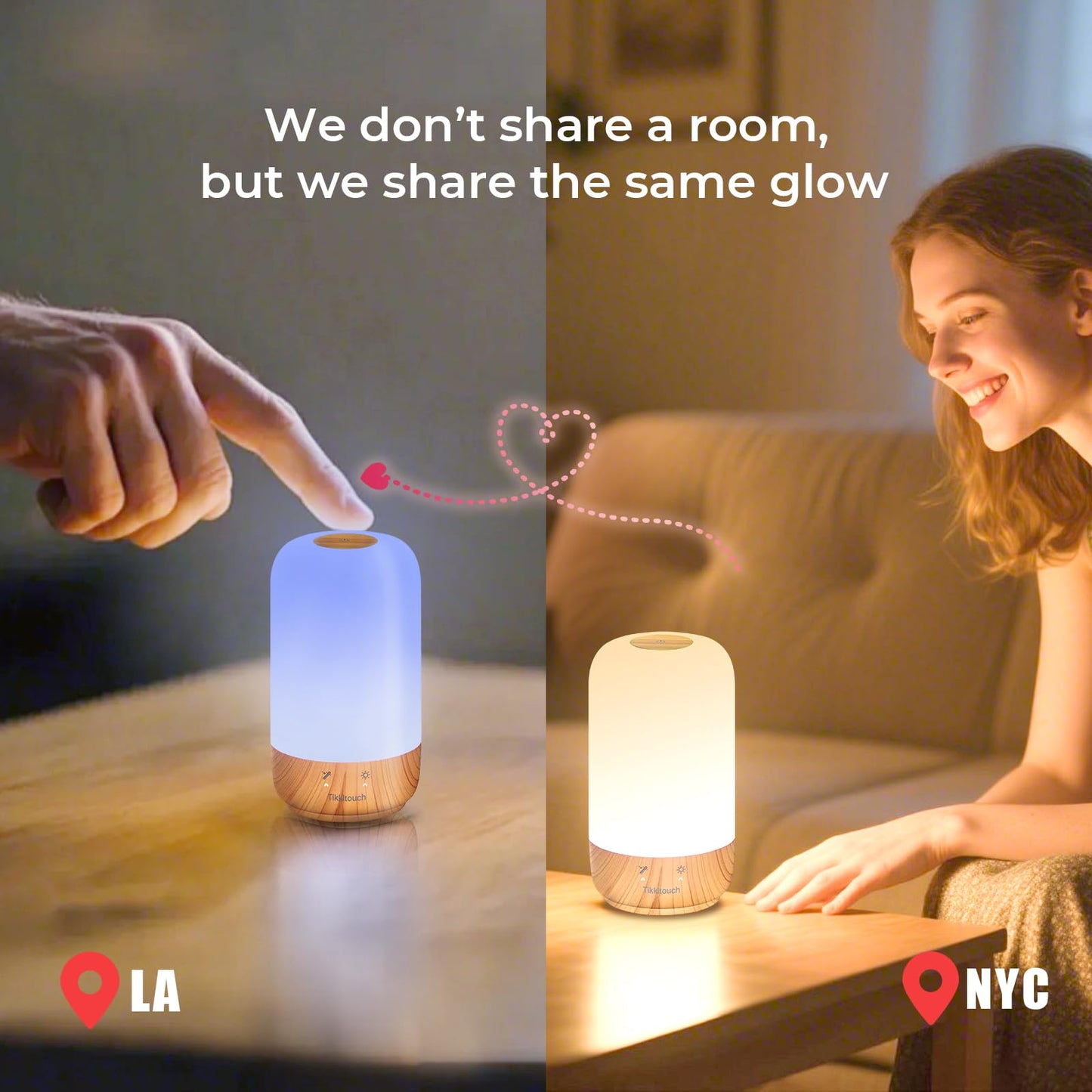 Tikkitouch Couple Lamps Long Distance Touch Valentines Day Gifts for Him Her WiFi and Bluetooth Setup Set of 2
