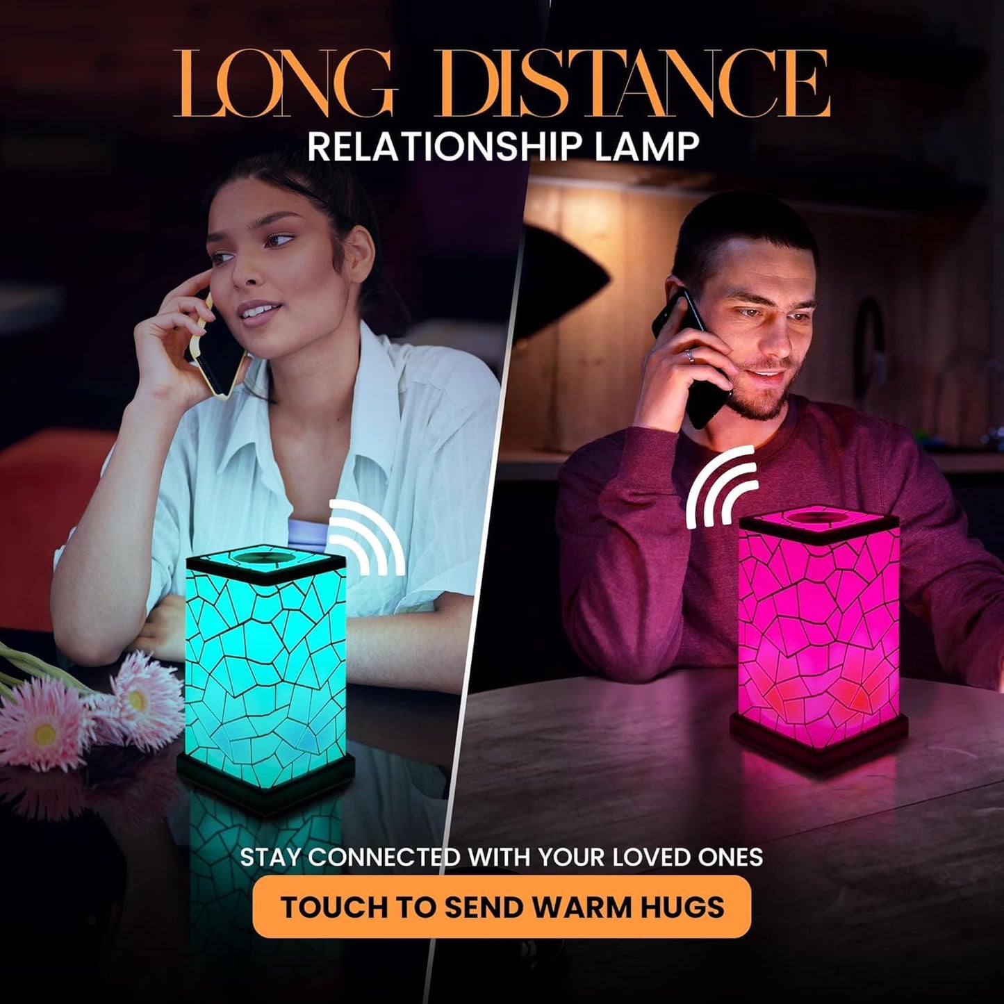 Friendship Lamp Long Distance WiFi Touch Light with Instant Sync, Easy Setup, No Subscription Required, Color-Changing LED Gift for Family, Friends & Loved Ones - 2 Sets