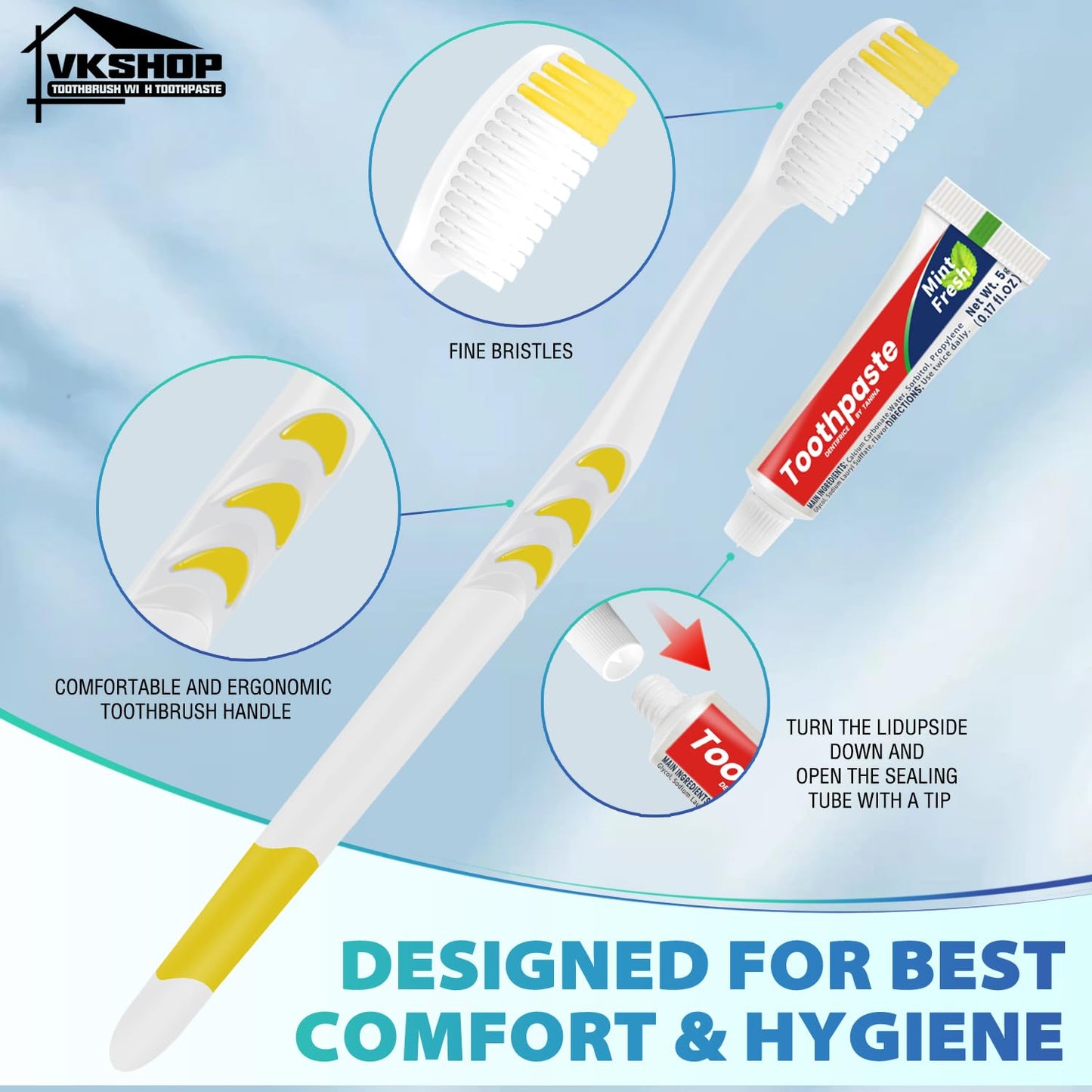Disposable Toothbrush with Toothpaste, Individually Wrapped-24 Pack