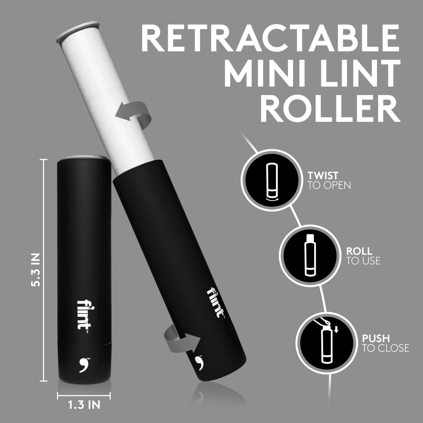 Flint Classic Black Retractable Mini Lint Roller