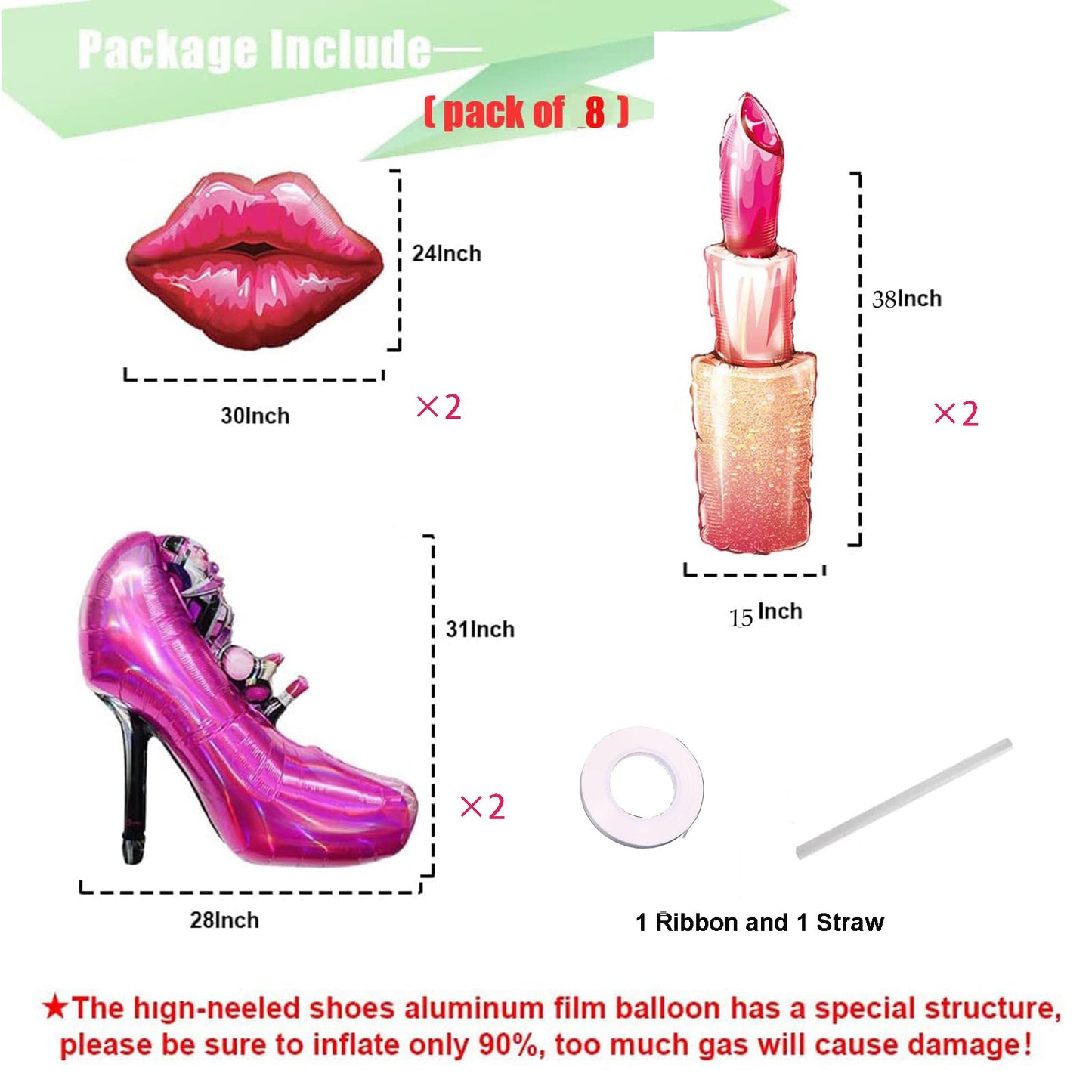 Lips, lipstick, and high heels balloon decorations-6 pc