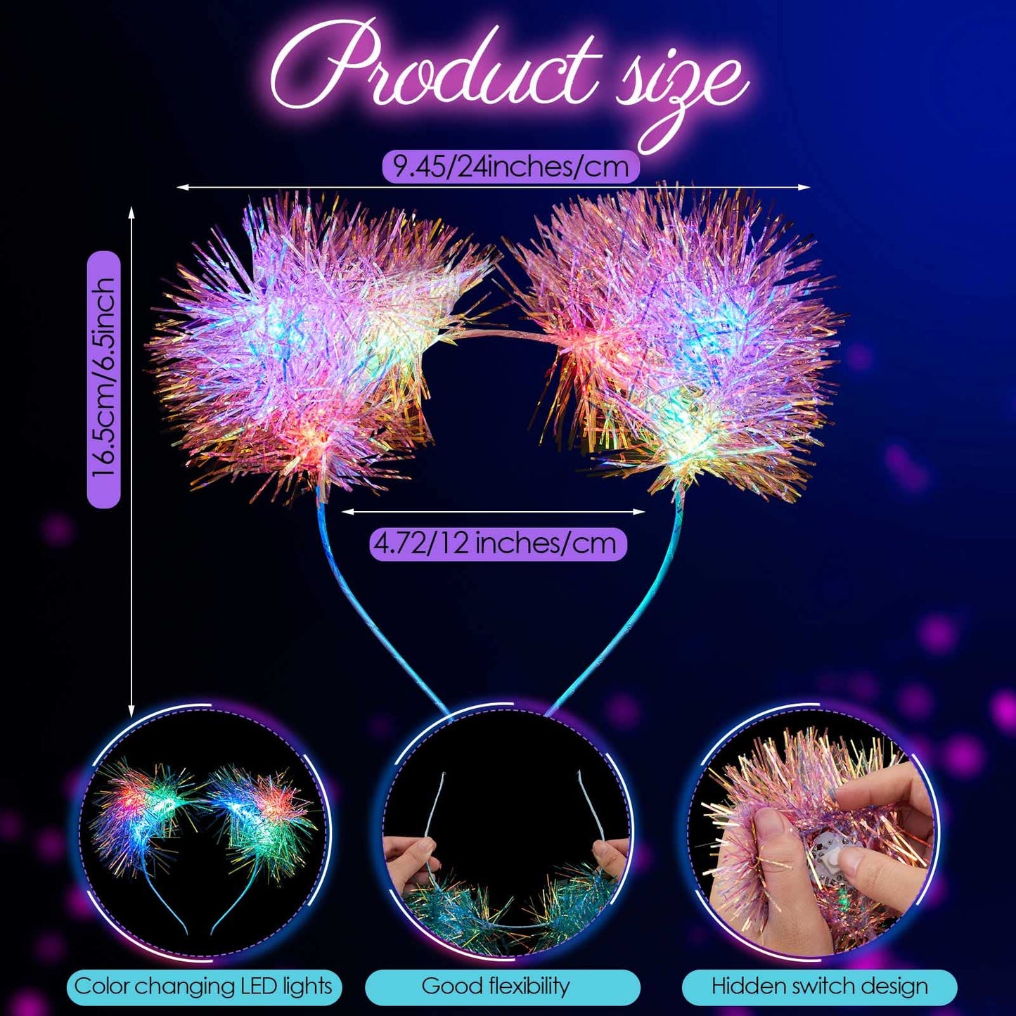 LED Lighted Cat Ears Headband-16 Pcs