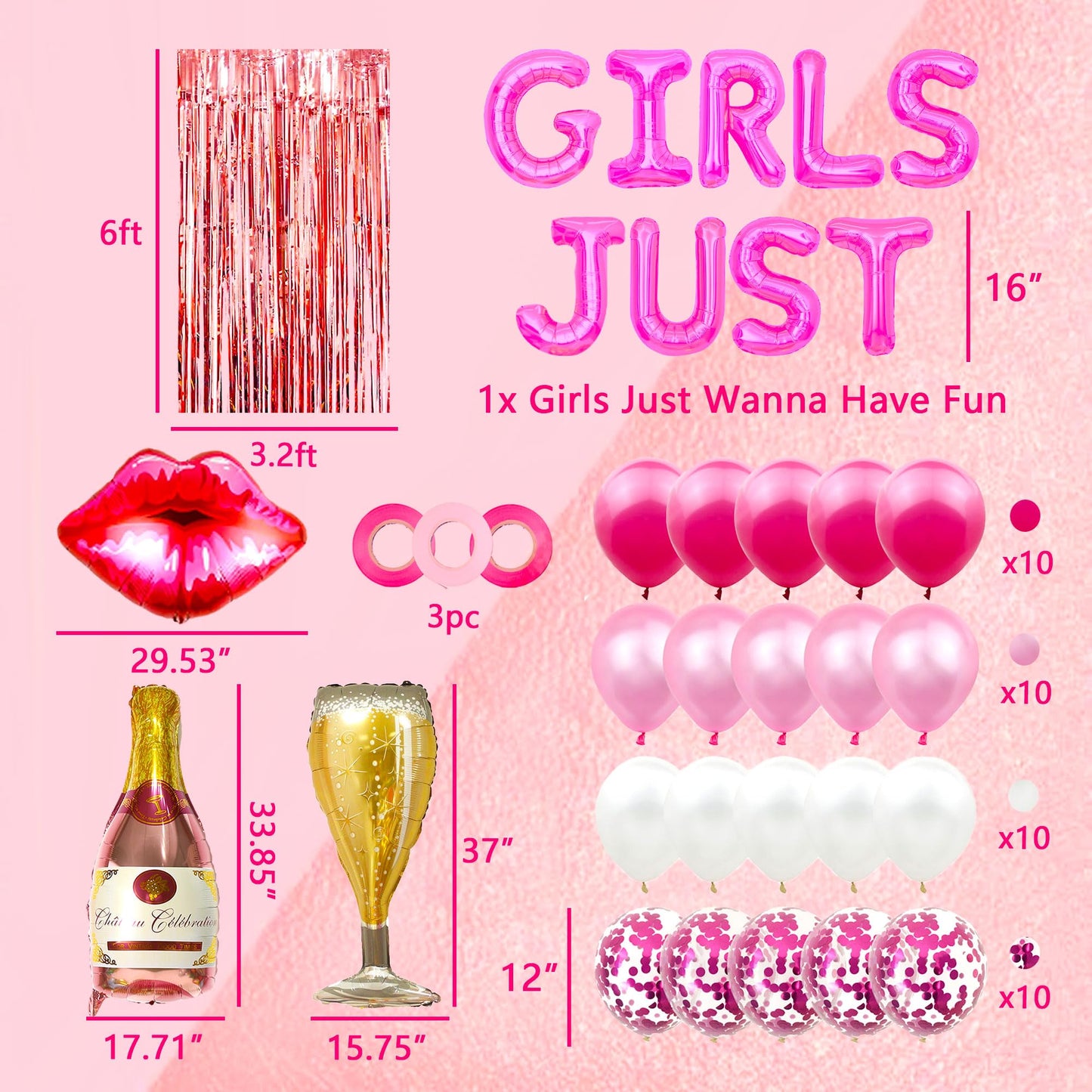 Girls Just Wanna Have Fun Party Balloons Decoration Set - 68 PCS