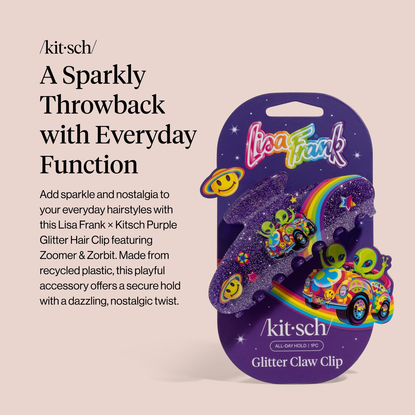 Lisa Frank x Kitsch Purple Glitter Hair Clip for Women – Secure Hold Claw Clip | Sparkly Hair Accessories with Strong Grip | Ideal Gifts for Women, Teens - Zoomer and Zorbit