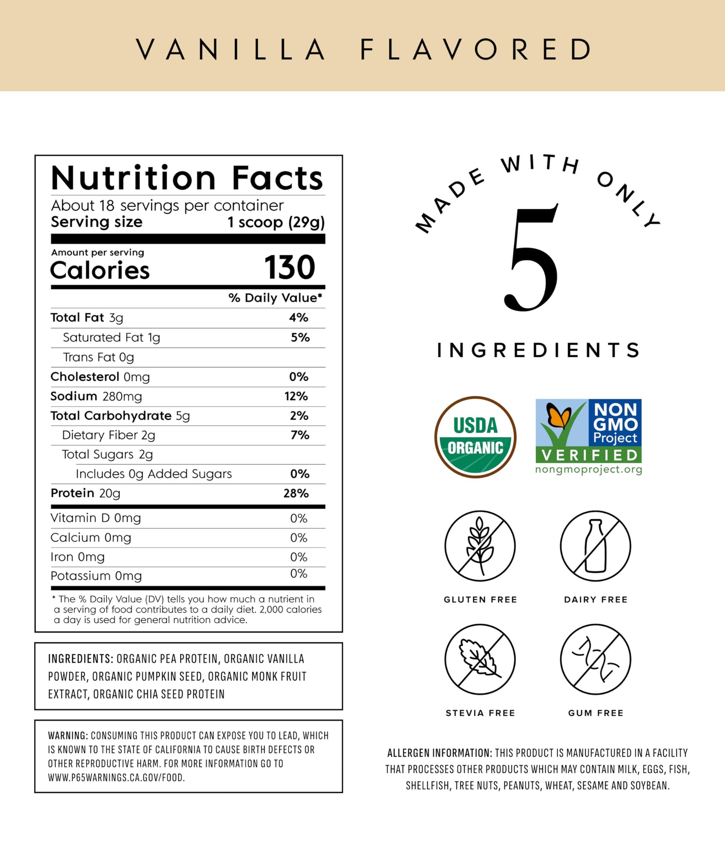Truvani Organic Plant Based Protein Powder | Vanilla