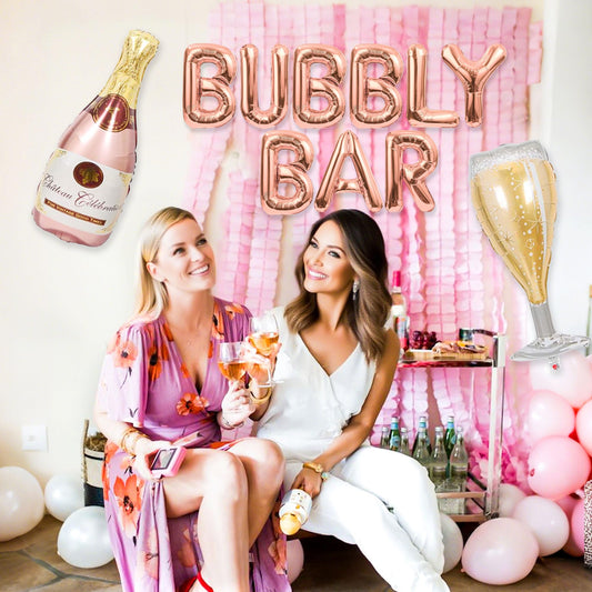Bubbly Bar Sign Balloons Champagne Drinks Party Banner