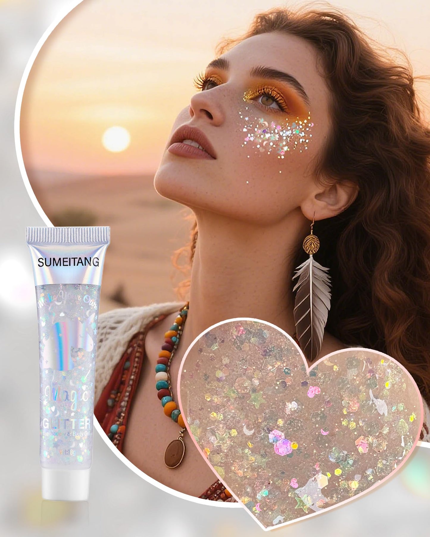 Clear White Face Body Glitter Gel- 6 Tubes (Amazon Find - SUMEITANG)