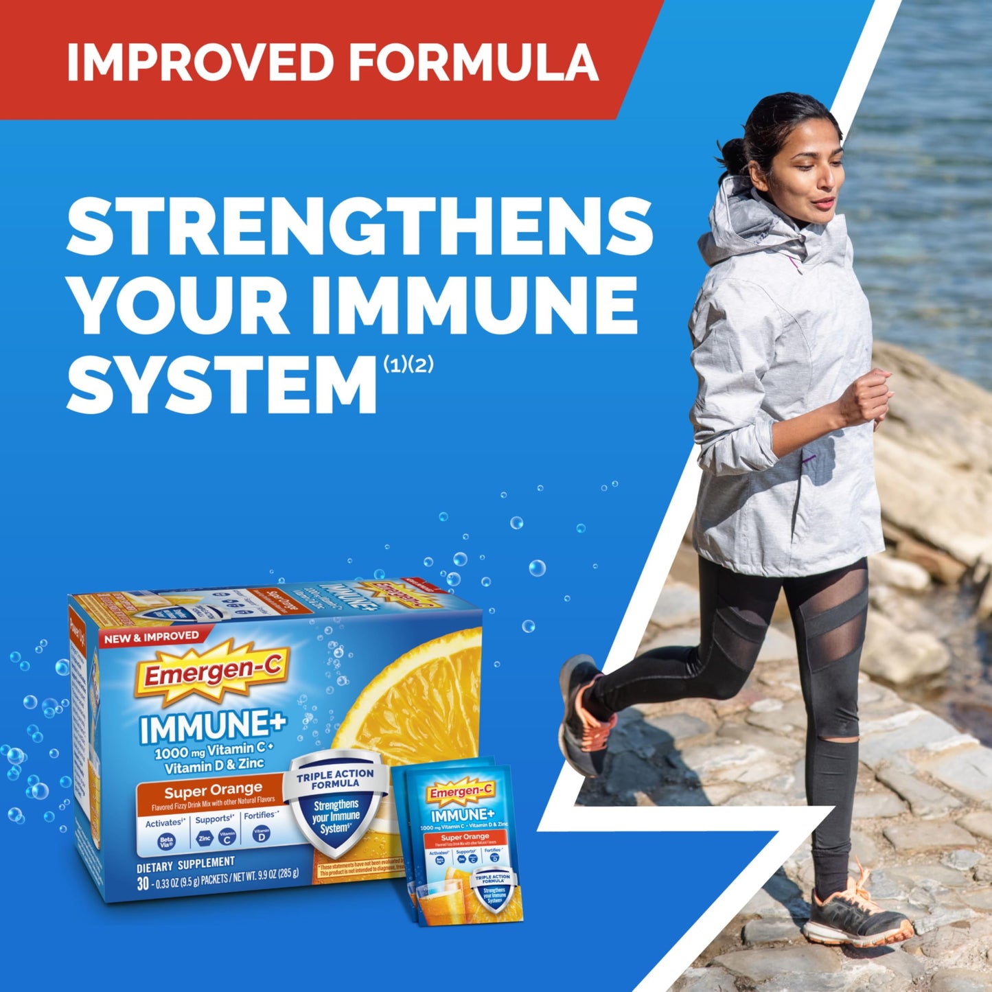 Emergen-C Immune+ Triple Action Immune Support Powder,Super Orange – 50 Count
