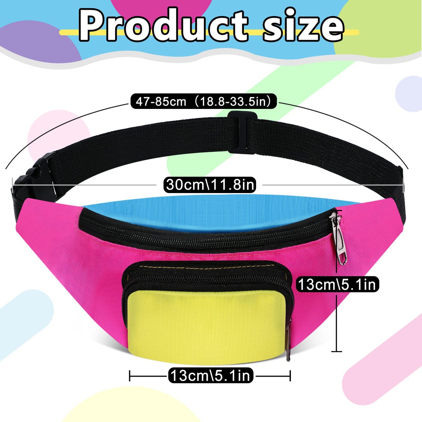 Retro 80s 90s Fanny Pack -4 Pcs