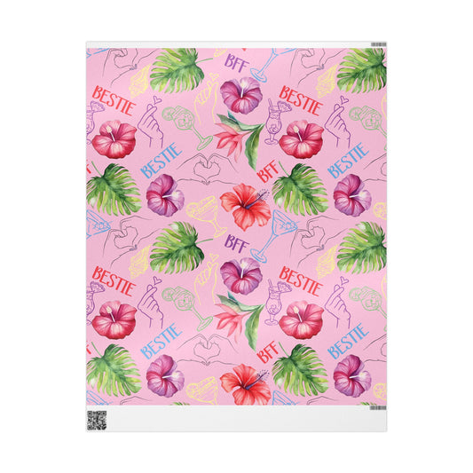 Best Friend Pink Floral Pattern Wrapping Paper