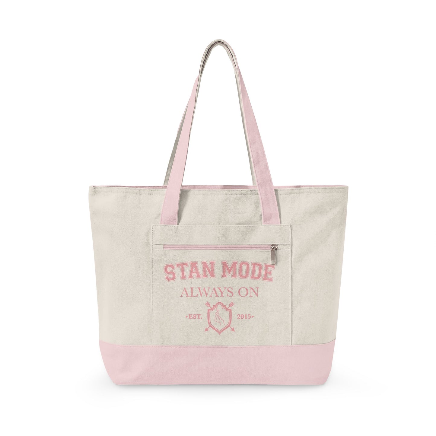 Stan Mode Always On Kpop Inspired Canvas Tote Bag with Zipper Pocket-Purple