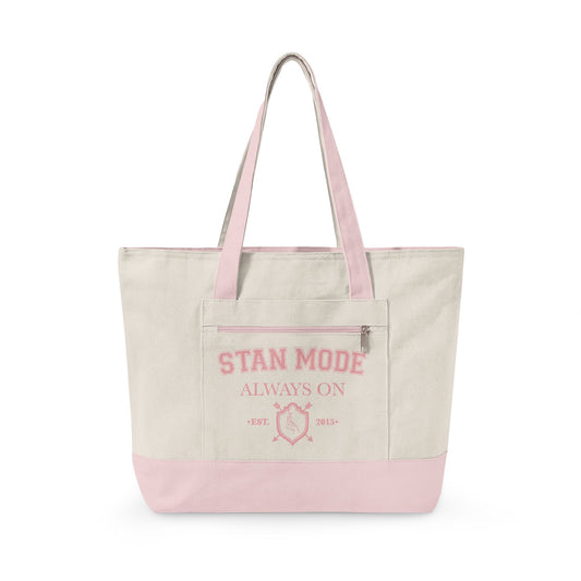 Stan Mode Always On Kpop Inspired Canvas Tote Bag with Zipper Pocket-Pink