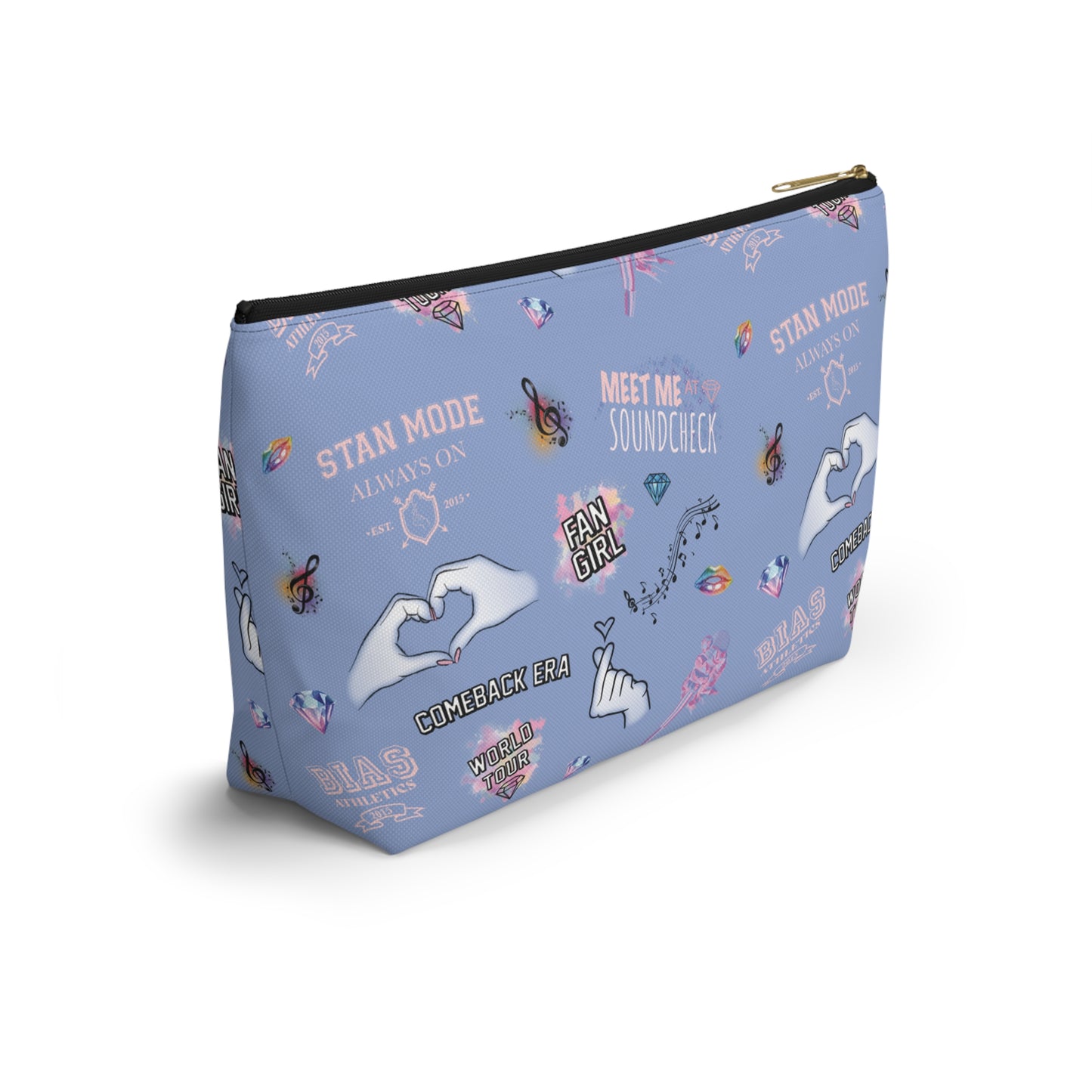 Blue K-pop Makeup Bag | Concert Cosmetic Pouch with Hidden Debut Detail | Fan Travel Organizer