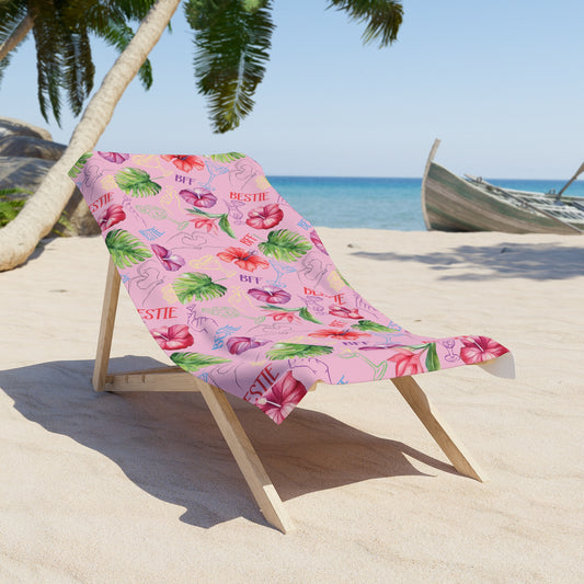 Best Friend Pink Floral Pattern Beach Towel