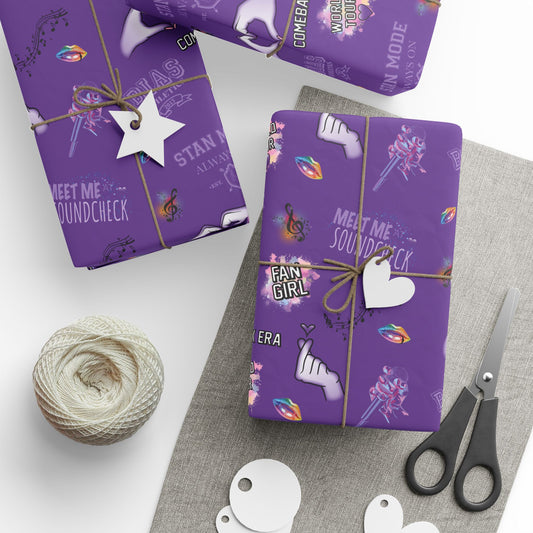 Purple K-pop Wrapping Paper | Fan Gift Wrap with Hidden Debut Detail | Aesthetic Concert Gift