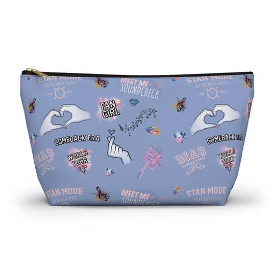 Blue K-pop Makeup Bag | Concert Cosmetic Pouch with Hidden Debut Detail | Fan Travel Organizer