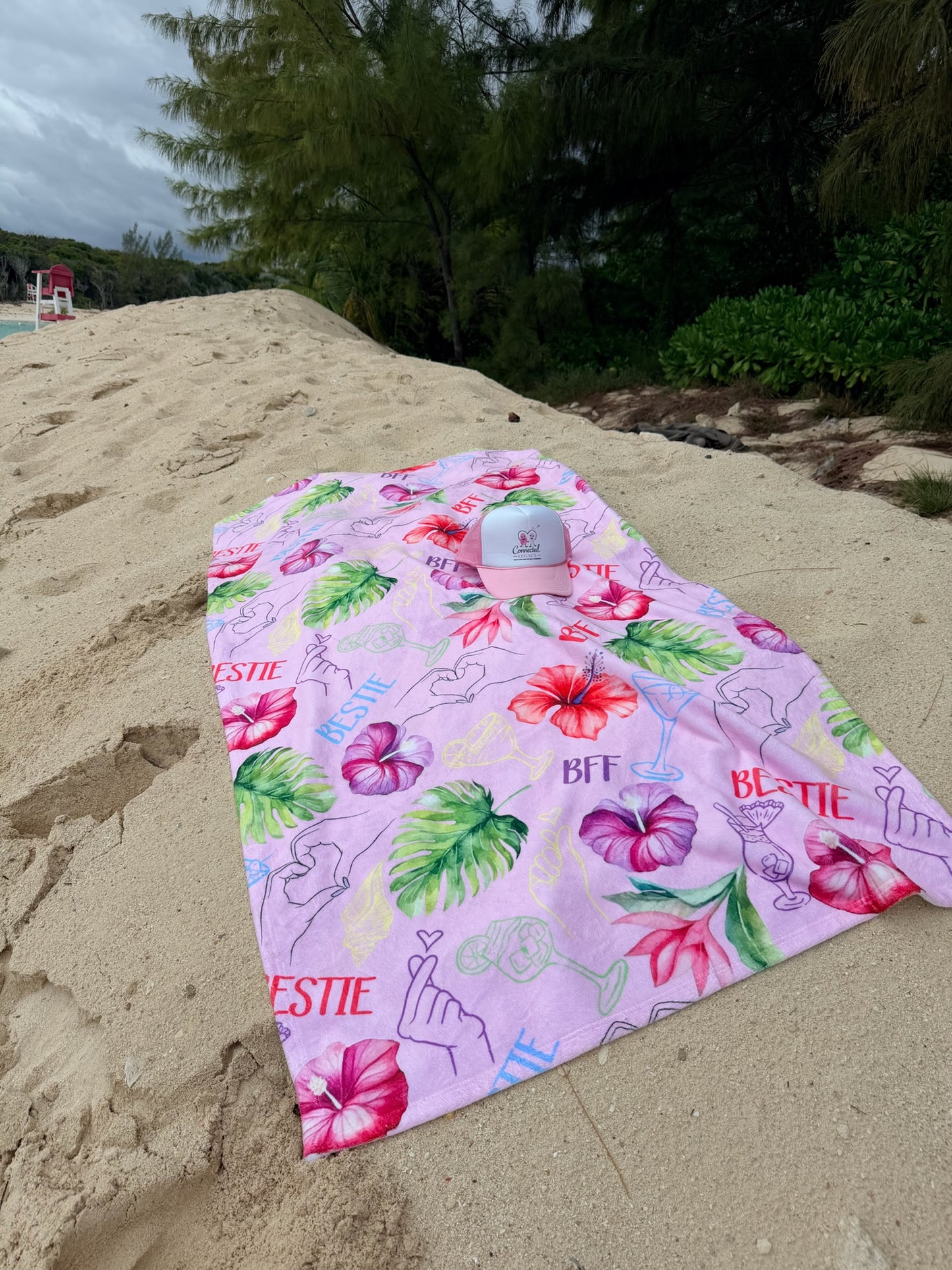 BFF Bestie Beach Towel | Floral Girls Trip Towel