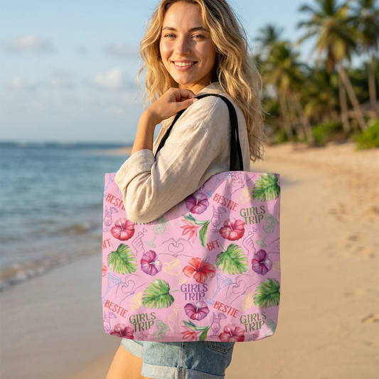 Girls Trip Floral Tote Bag | Cute Beach & Travel Tote Bag