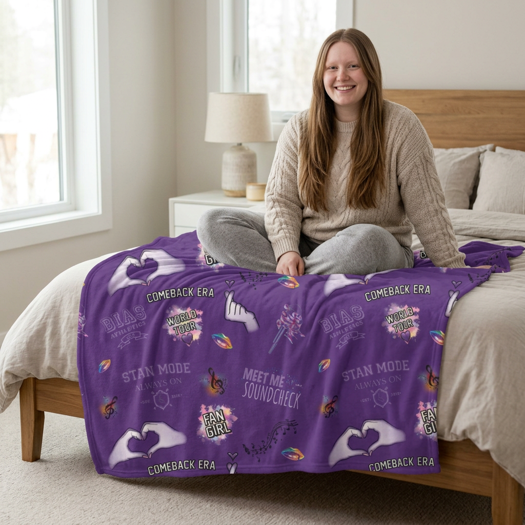 Purple K-pop Blanket | Cozy Fan Throw with Hidden Debut Detail | Soft Aesthetic Gift for Concert Fans