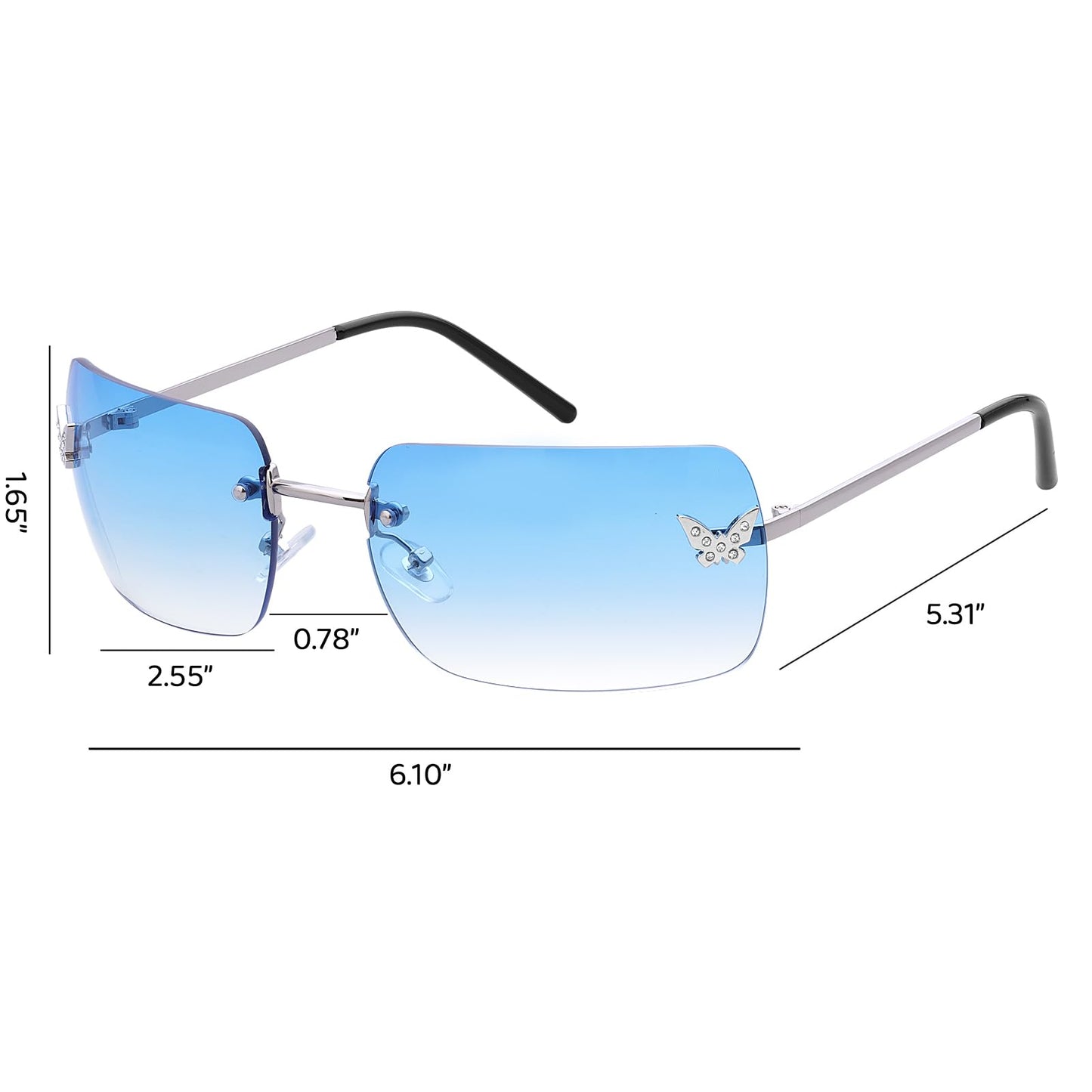 Rimless Rectangle  Sunglasses Blue Tinted Lens (Amazon Find - knliwkm)