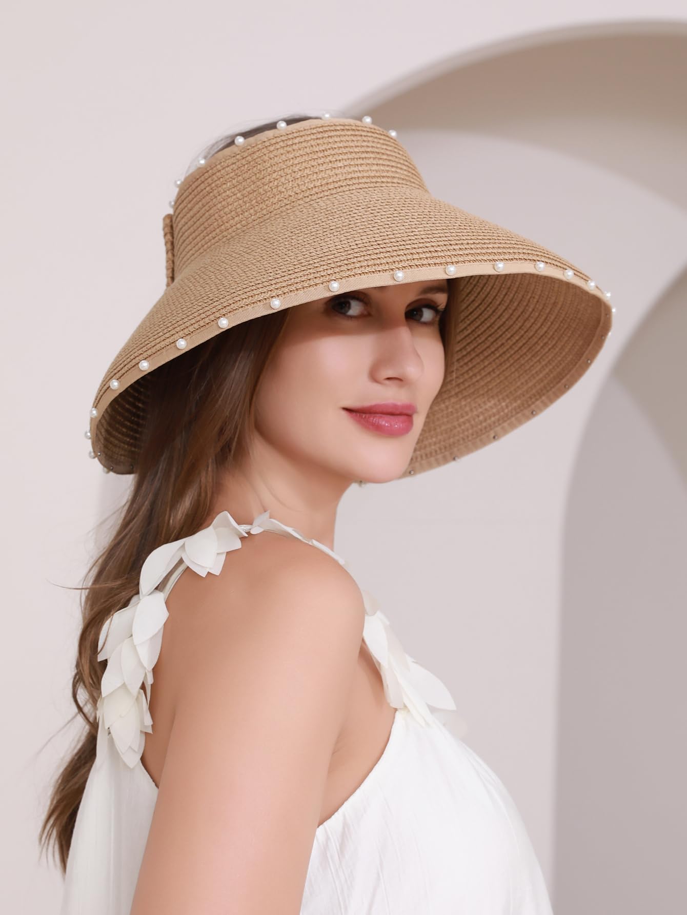 Straw Sun Visor Wide Brim Straw Sun Hat Floppy Foldable (Amazon Find - ZIYANGKELE)