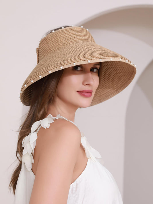 Straw Sun Visor Wide Brim Straw Sun Hat Floppy Foldable (Amazon Find - ZIYANGKELE)