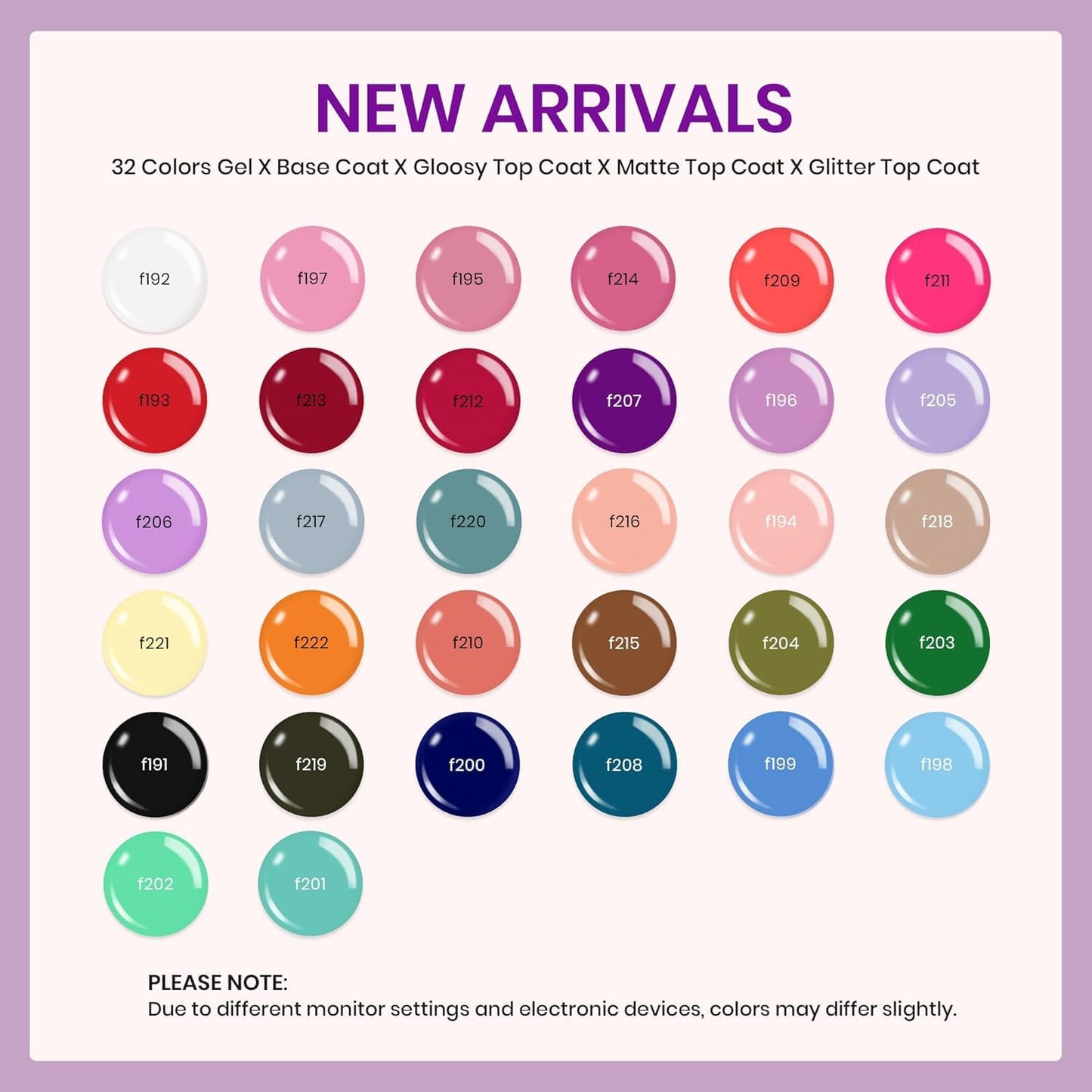 beetles Spring Gel Polish Set - Fingertip Palette, 32 Colors Polish Set with Base Top Coat Pink Red Blue Purple Brown Yellow Green Black White Uv LED Lamp Nails Gifts for Women