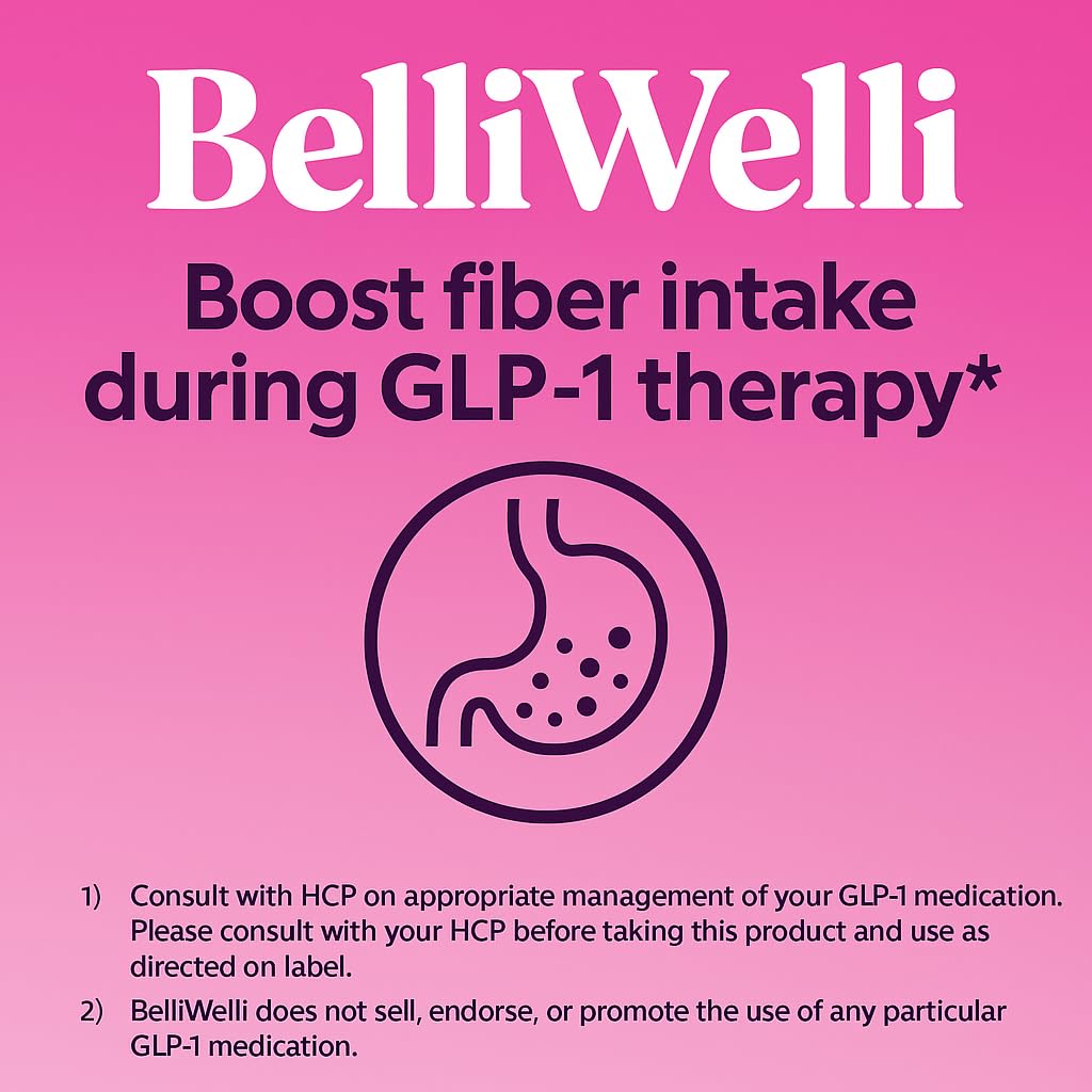 BelliWelli Fiber Supplement with Added Collagen Electrolytes & Probiotics /Gut Health Support (Strawberry Lemonade)