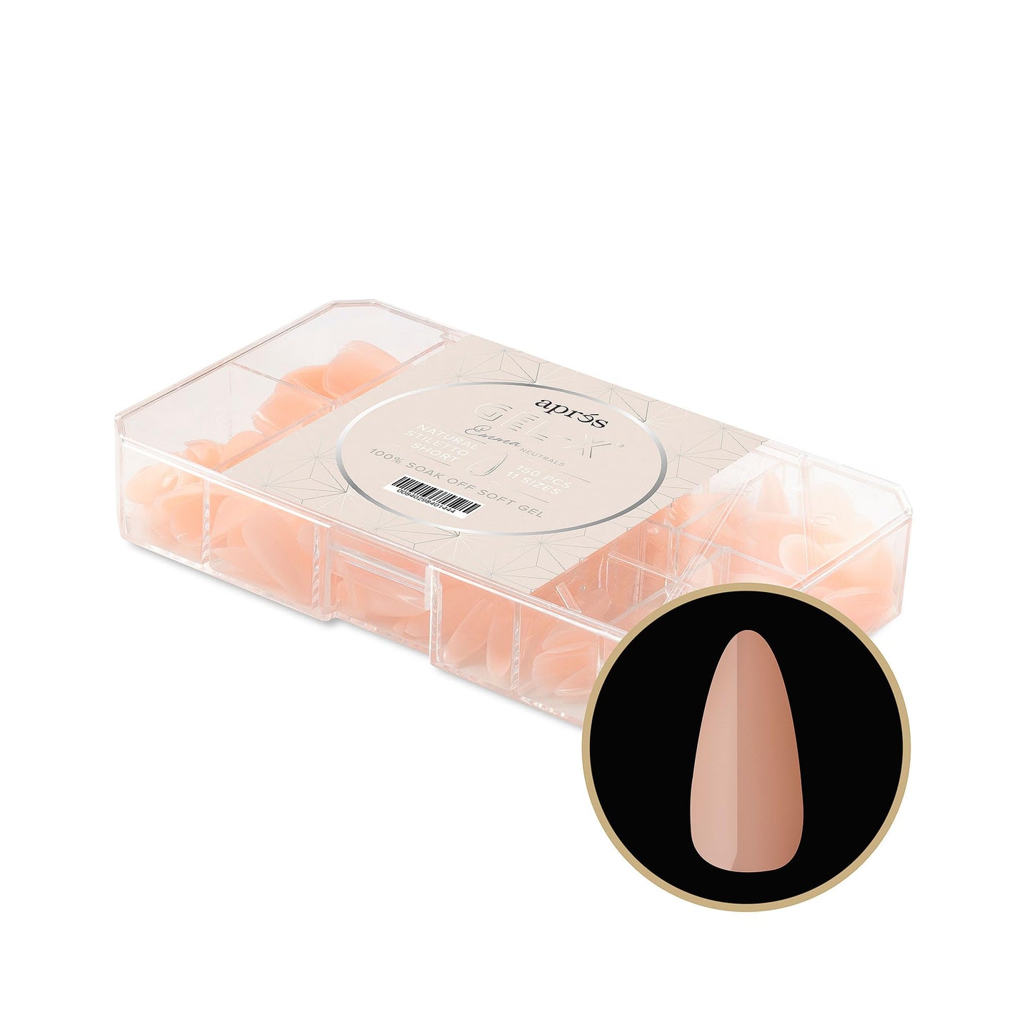Apres Neutrals Gel-X Chloe Box Of Nail Tips, 11 Sizes -Natural Stiletto Short, 150pc