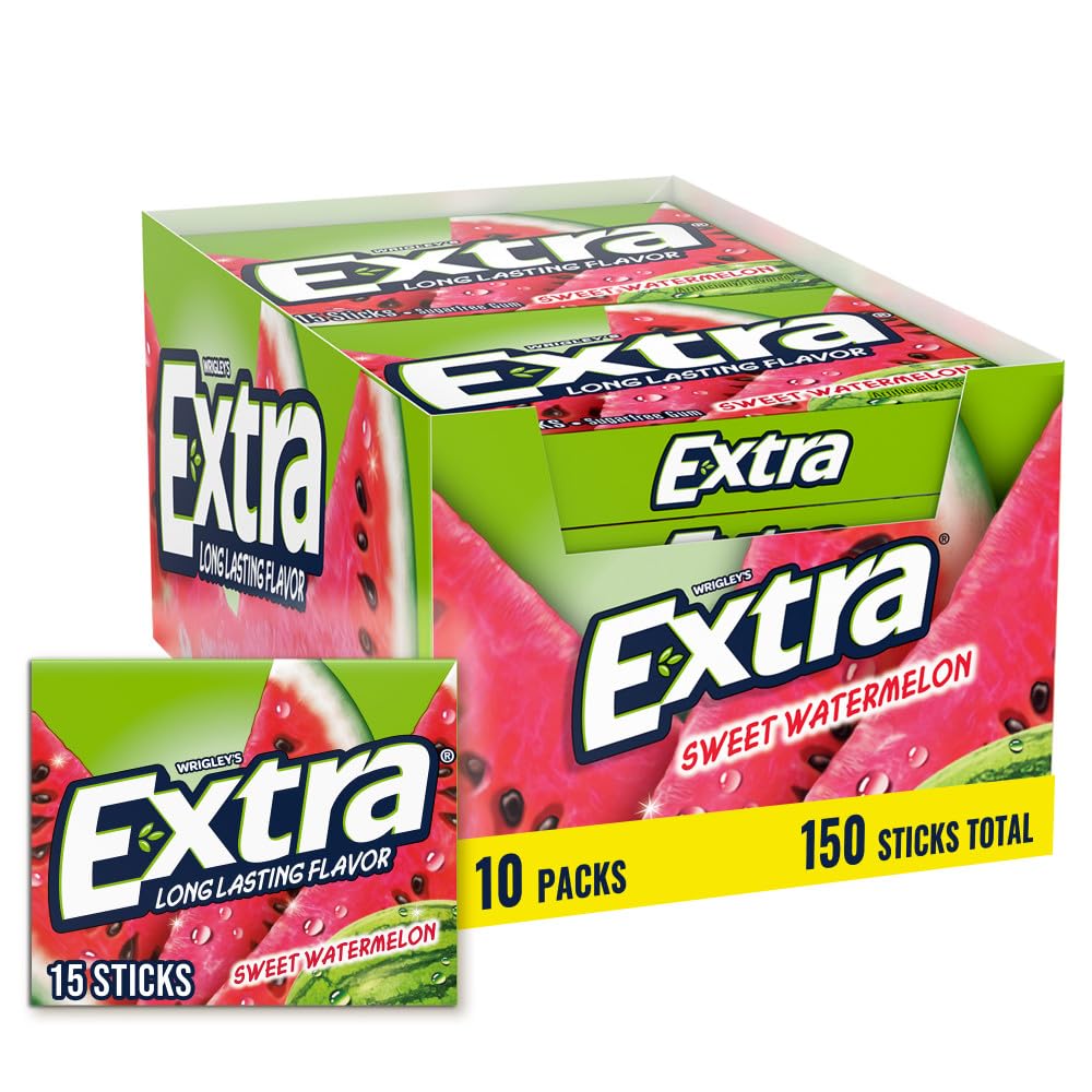 EXTRA Gum Sweet Watermelon Sugarfree- 15 Count, Pack of 10