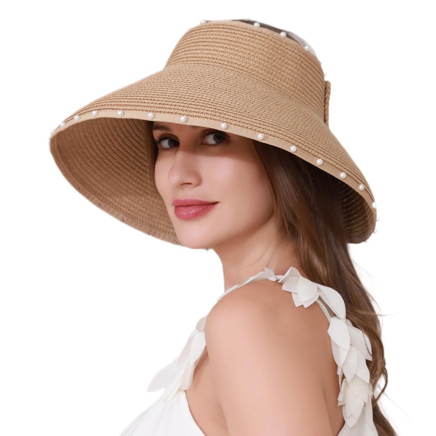 Straw Sun Visor Wide Brim Straw Sun Hat Floppy Foldable (Amazon Find - ZIYANGKELE)