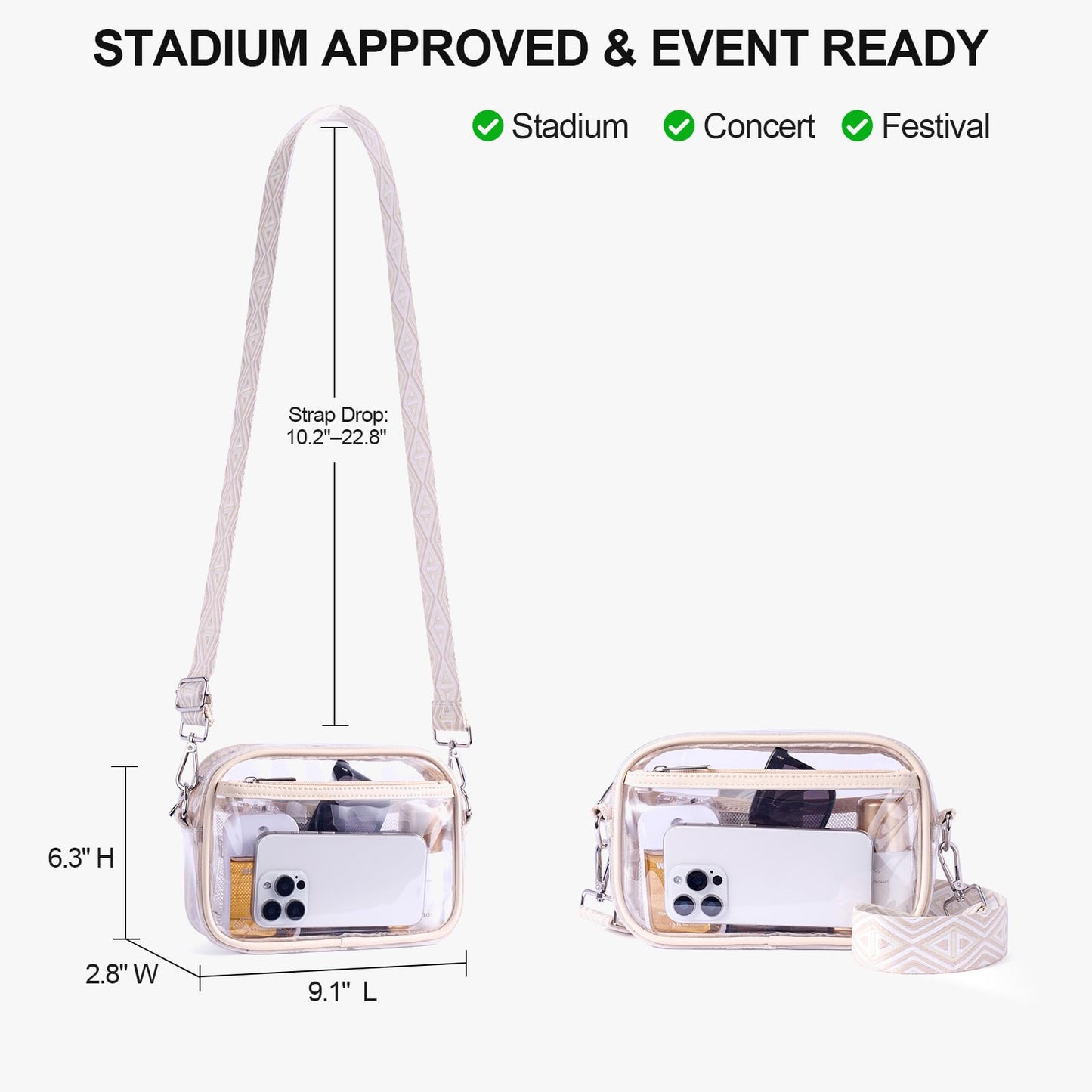 Clear Bag for Stadium Events Crossbody Bags for Women Transparent Purse for Concerts, Games, Festivals (Amazon Find - Frevaou)