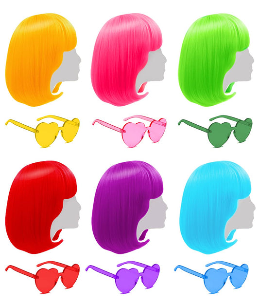 Short Bob Colored Wigs with Bangs-6 Pack