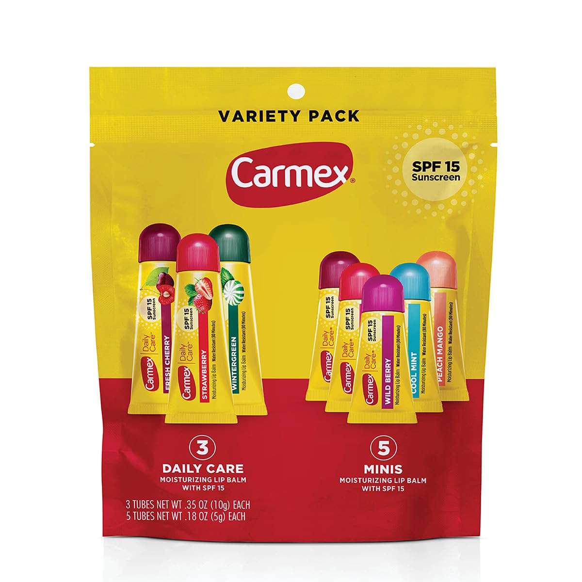 Carmex Daily Care and Daily Care Minis Moisturizing Lip Balm Pack-3 Tubes, 5 Mini Tubes