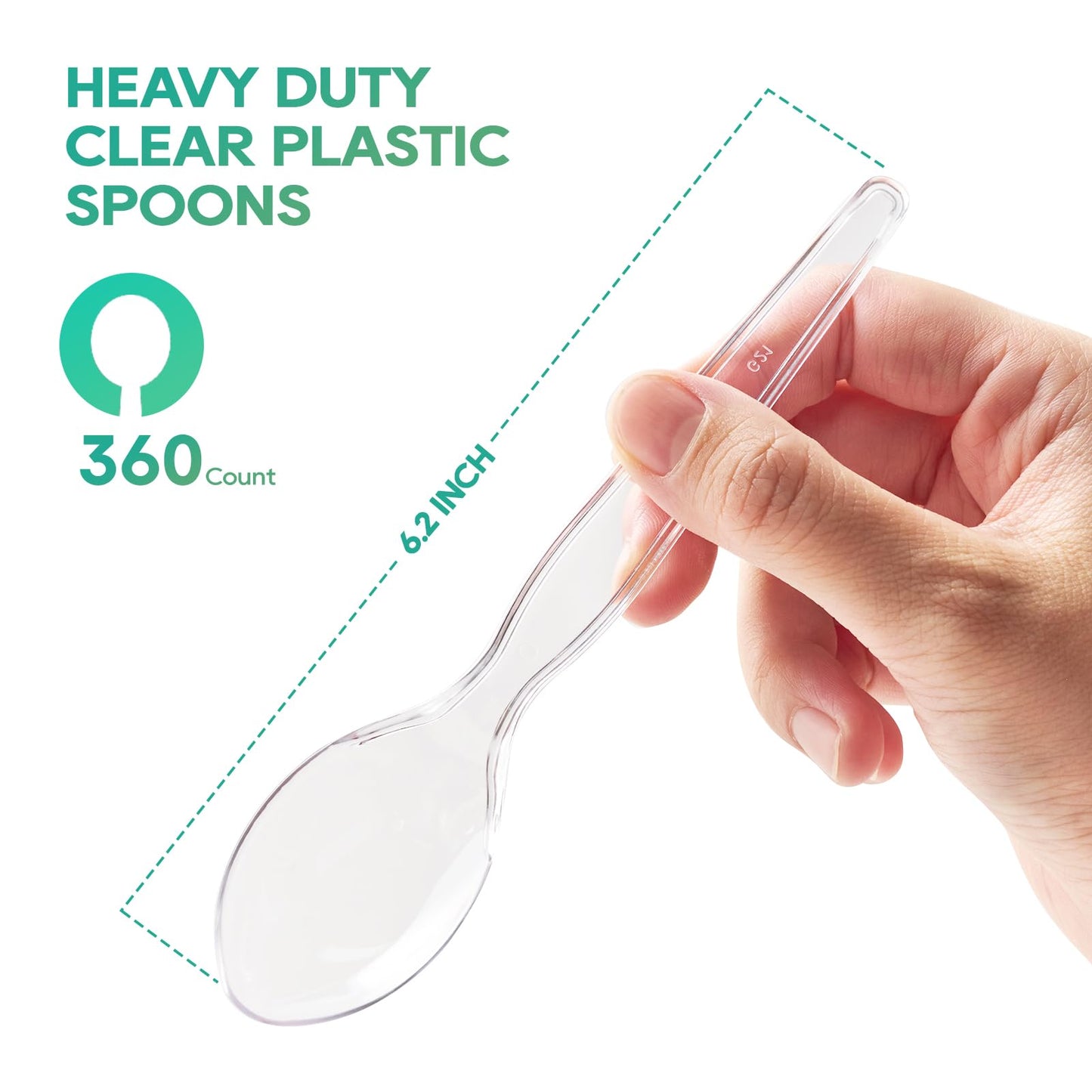 FOCUSLINE 360 Count 6.2 Inch Clear Plastic Spoons Heavy Duty