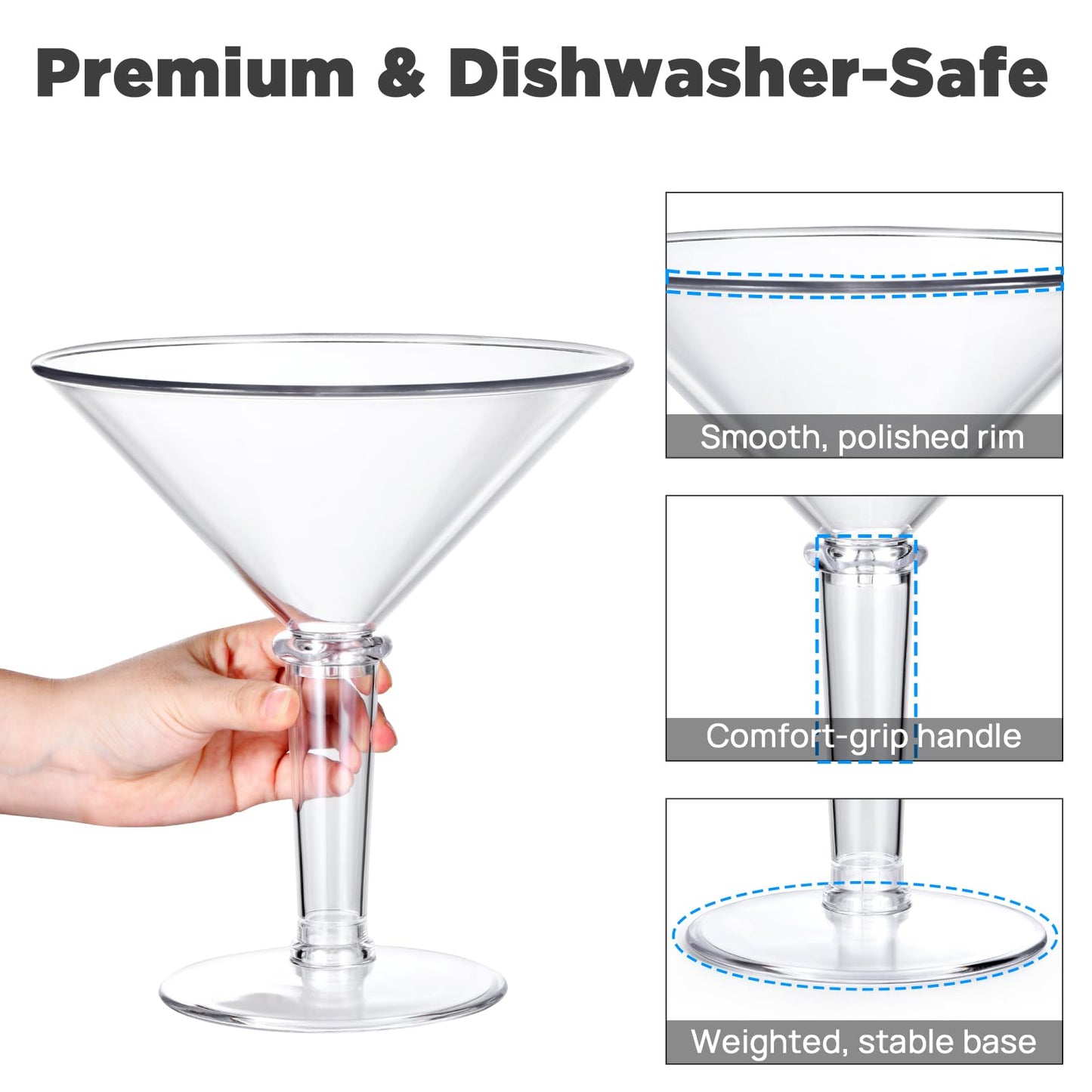 Giant Martini Glass Plastic Large Martini Glasses-48oz- 10pcs