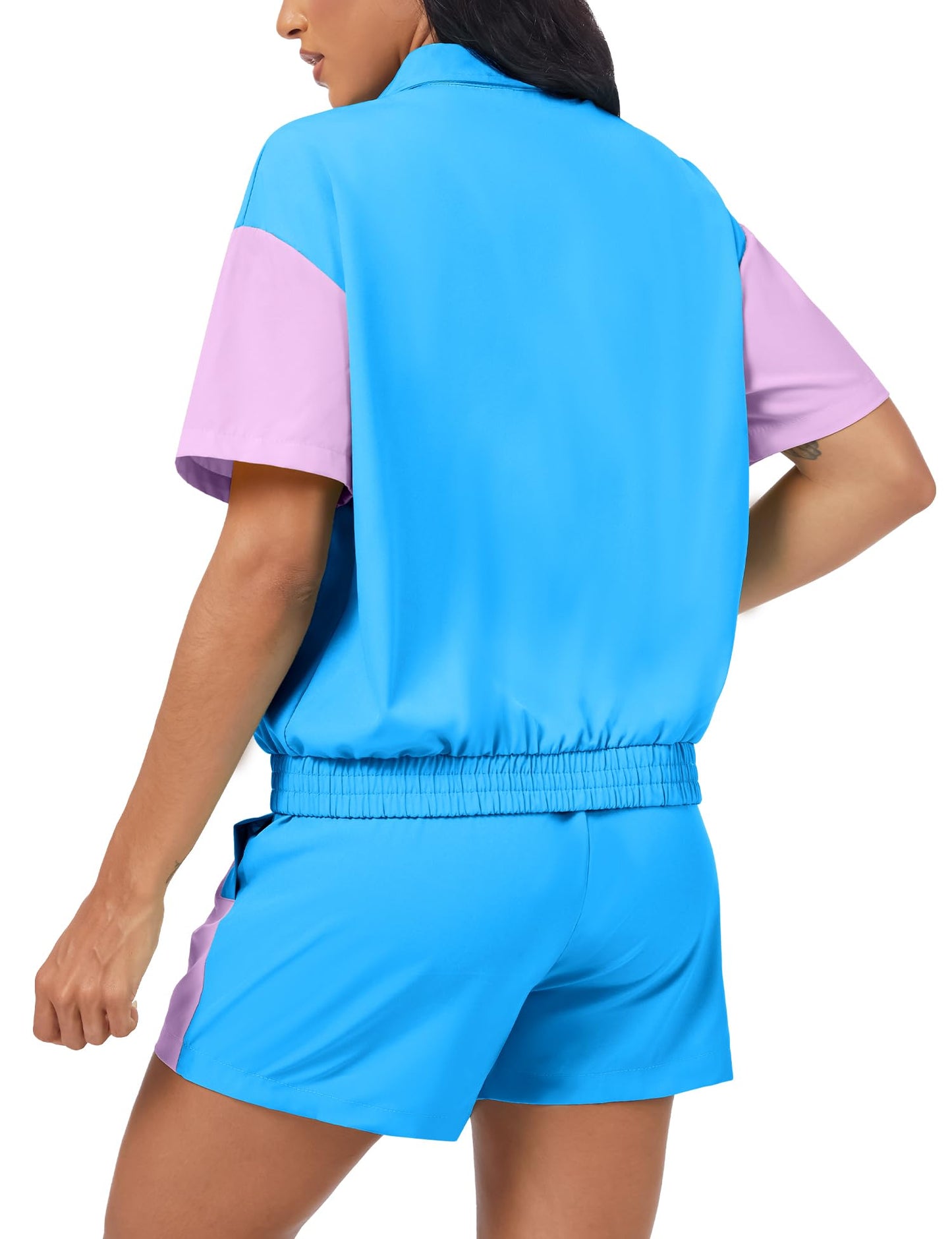 Women's Color Block 80s 90s Outfit 2 Piece Short Sleeve Costume