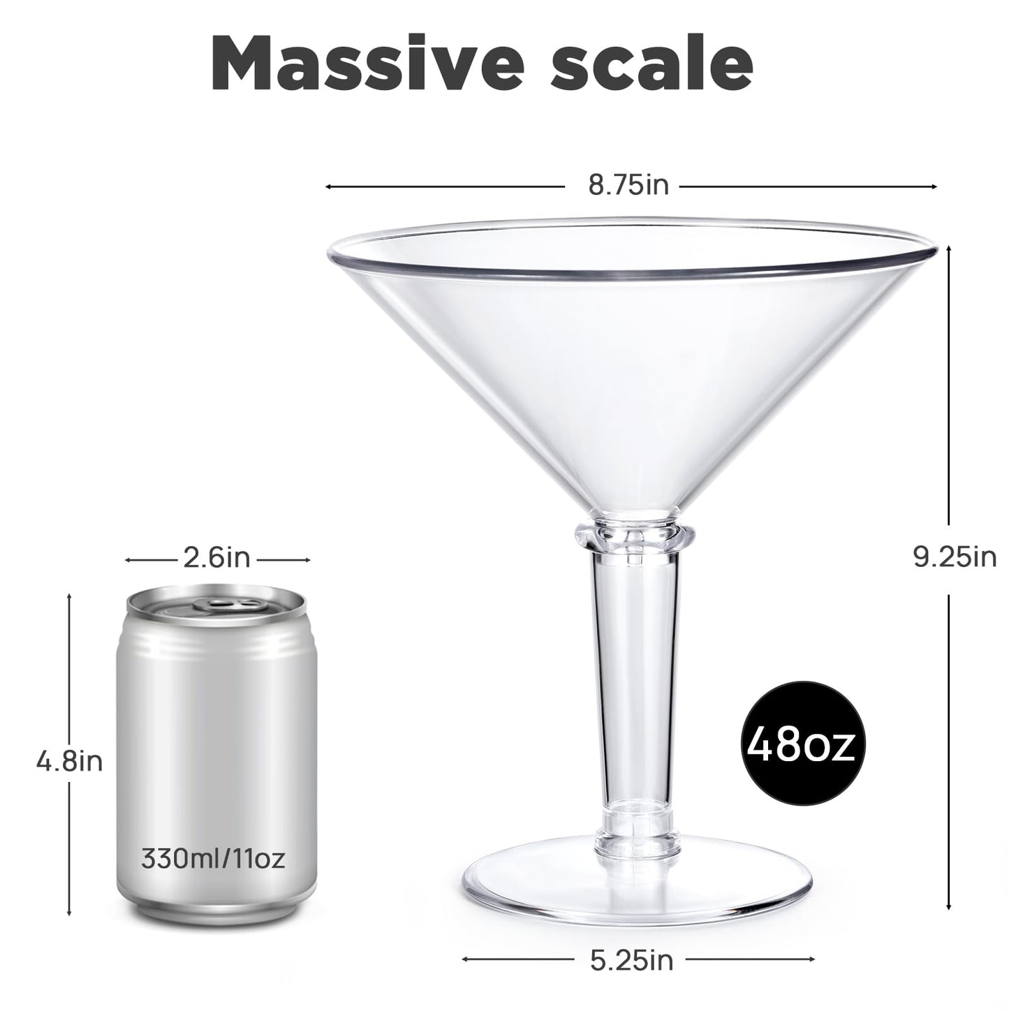 Giant Martini Glass Plastic Large Martini Glasses-48oz- 10pcs