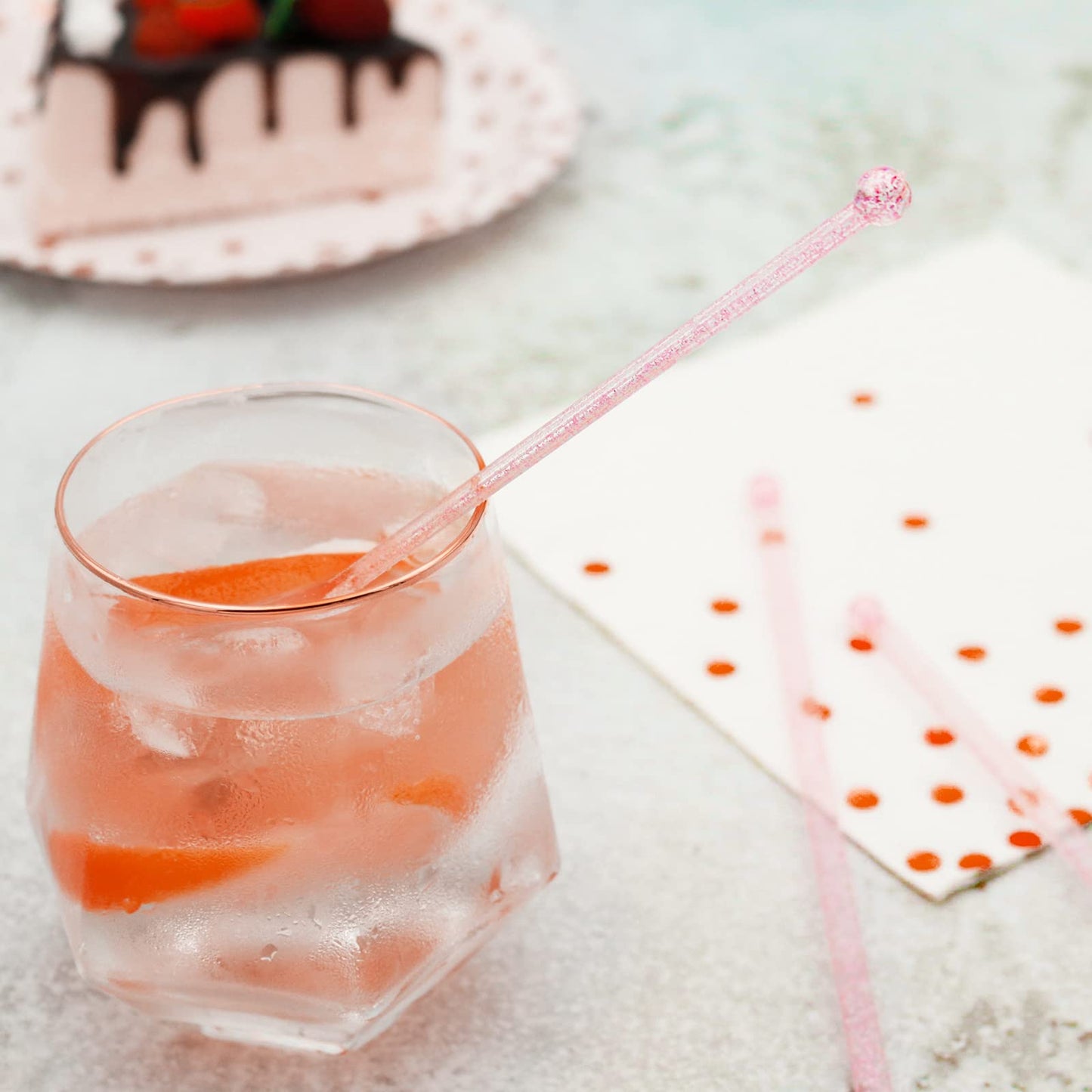 Pink Glitter Plastic Swizzle Sticks-50-PCS