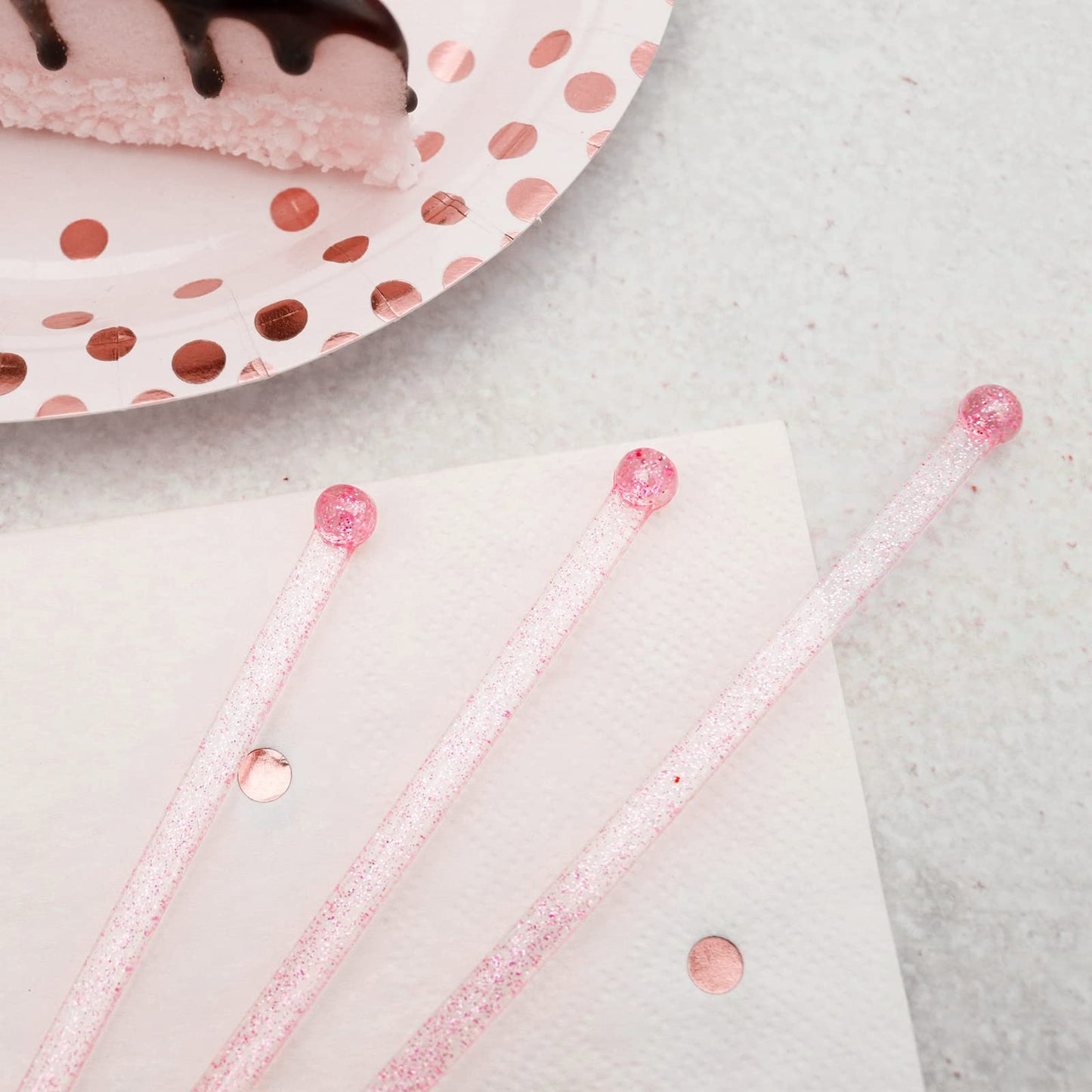Pink Glitter Plastic Swizzle Sticks-50-PCS