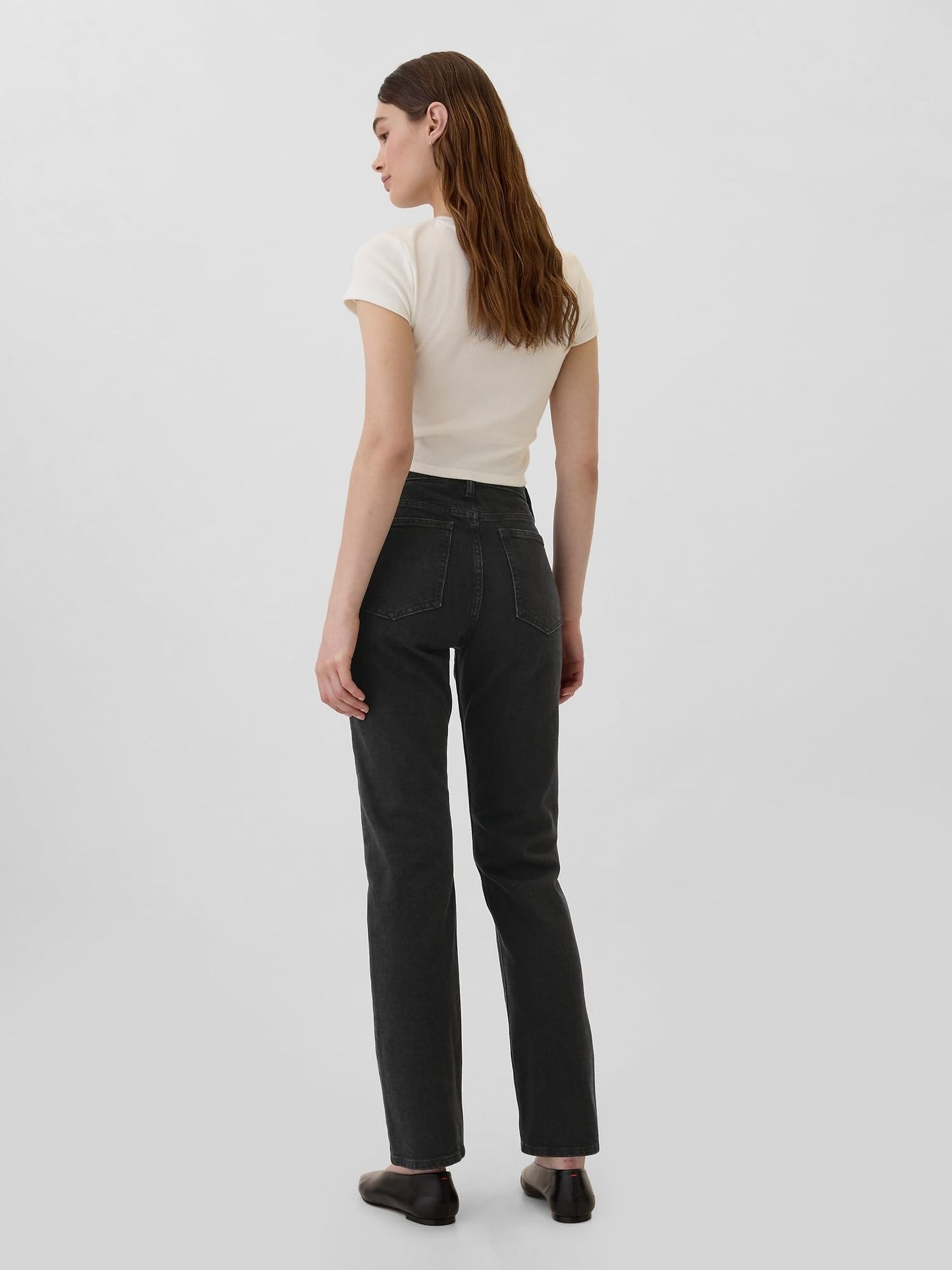 GAP Womens High Rise Straight Fit Denim Jeans Washed Black