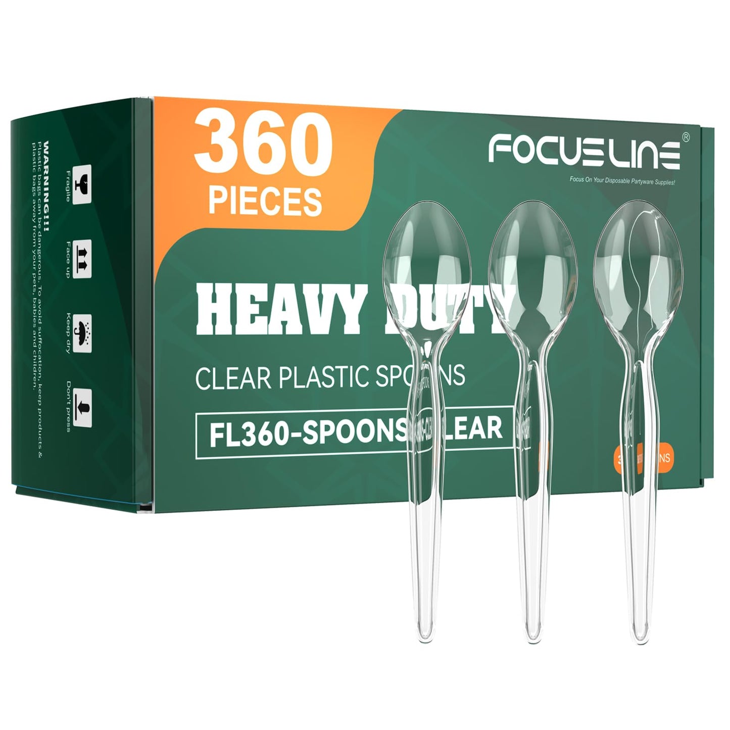 FOCUSLINE 360 Count 6.2 Inch Clear Plastic Spoons Heavy Duty