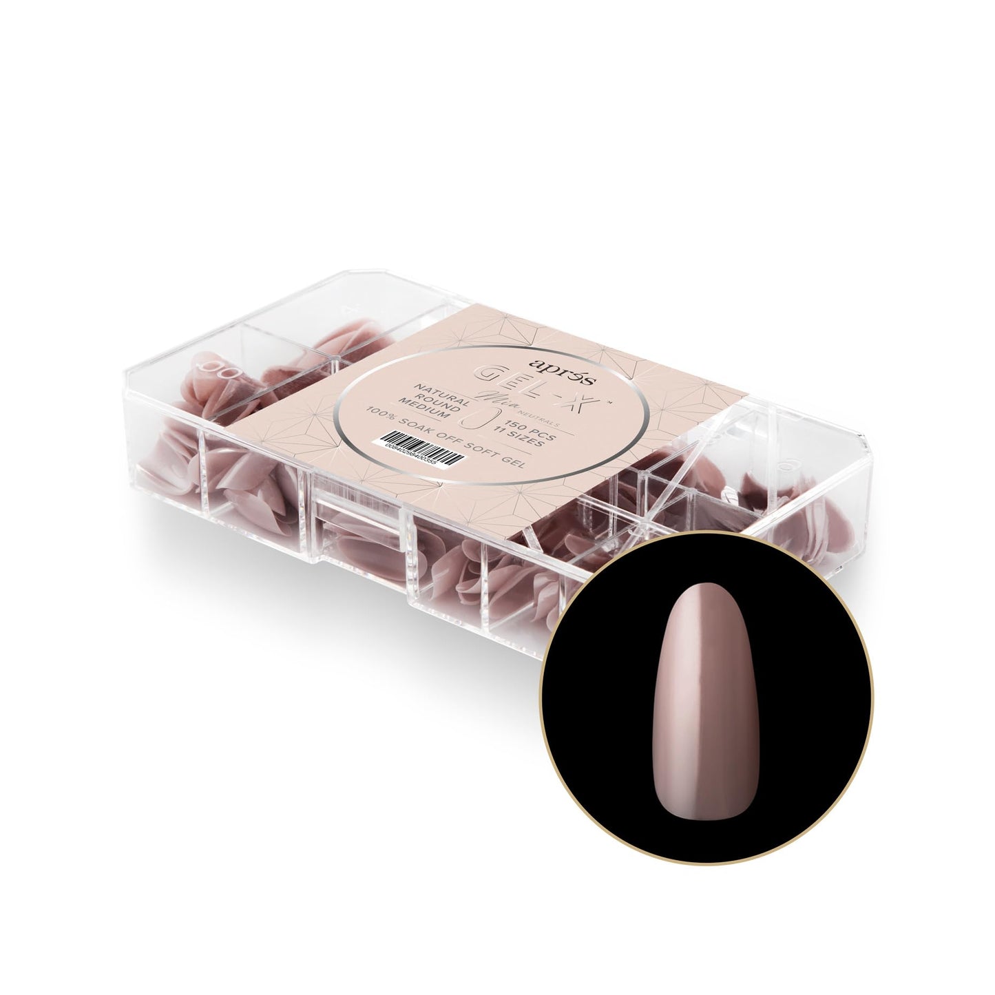 Apres Neutrals Gel-X Mia Box Of Press On Nails, 11 Sizes-Natural Round Medium, 150pcs)