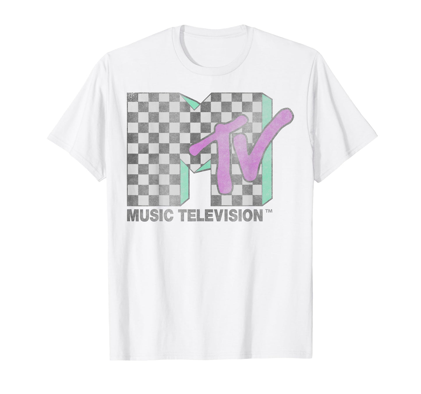 MTV Checkered Distressed Retro Logo Short Sleeve T-Shirt