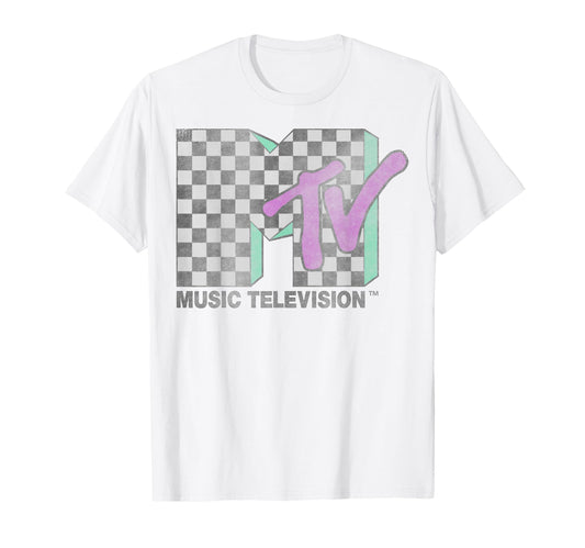 MTV Checkered Distressed Retro Logo Short Sleeve T-Shirt