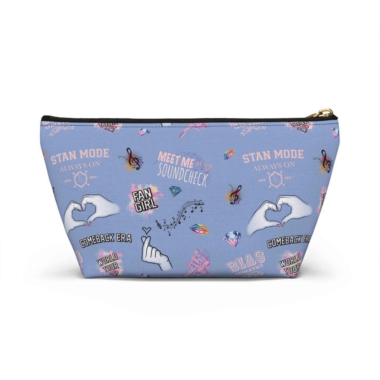Blue K-pop Makeup Bag | Concert Cosmetic Pouch with Hidden Debut Detail | Fan Travel Organizer