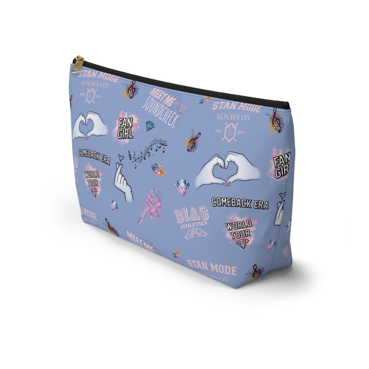 Blue K-pop Makeup Bag | Concert Cosmetic Pouch with Hidden Debut Detail | Fan Travel Organizer